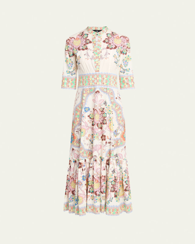Printed Stretch Cotton Midi Dress